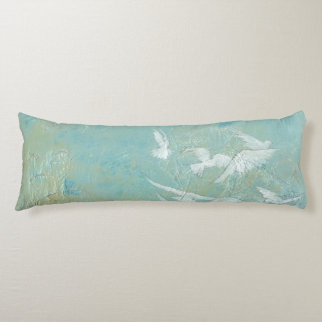 White Birds Flying Through Blue Sky Body Cushion (Front)