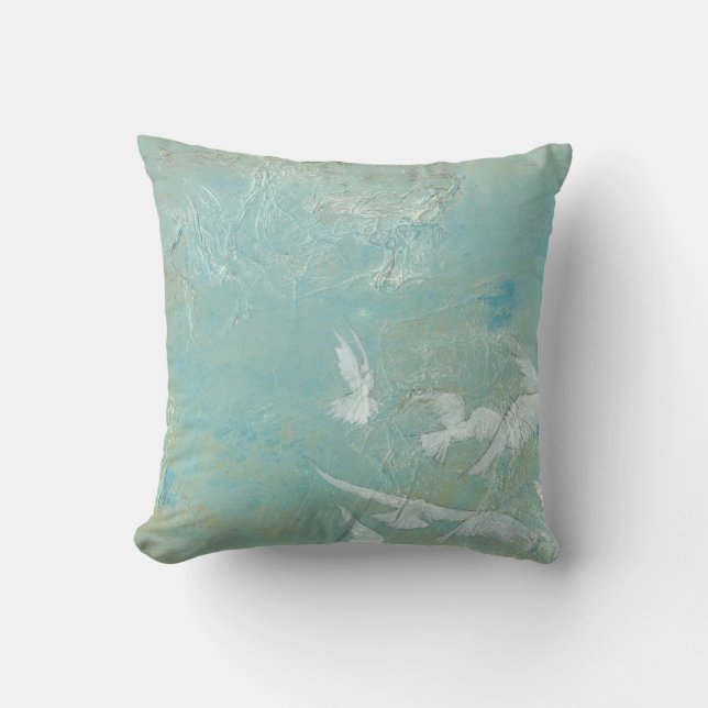 White Birds Flying Through Blue Sky Cushion (Front)