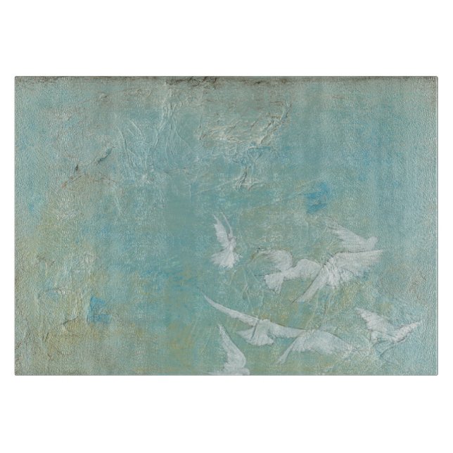 White Birds Flying Through Blue Sky Cutting Board (Front)