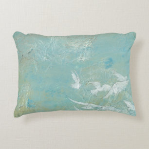 White Birds Flying Through Blue Sky Decorative Cushion