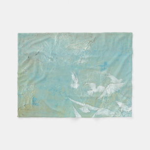 White Birds Flying Through Blue Sky Fleece Blanket