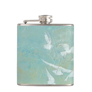 White Birds Flying Through Blue Sky Hip Flask