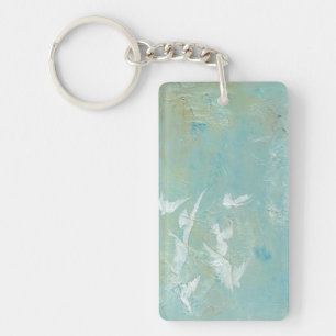 White Birds Flying Through Blue Sky Key Ring