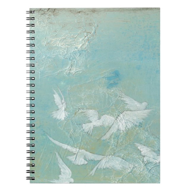 White Birds Flying Through Blue Sky Notebook (Front)