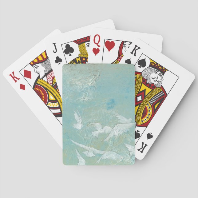 White Birds Flying Through Blue Sky Playing Cards (Back)