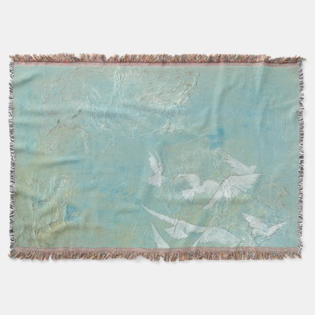 White Birds Flying Through Blue Sky Throw Blanket (Front)