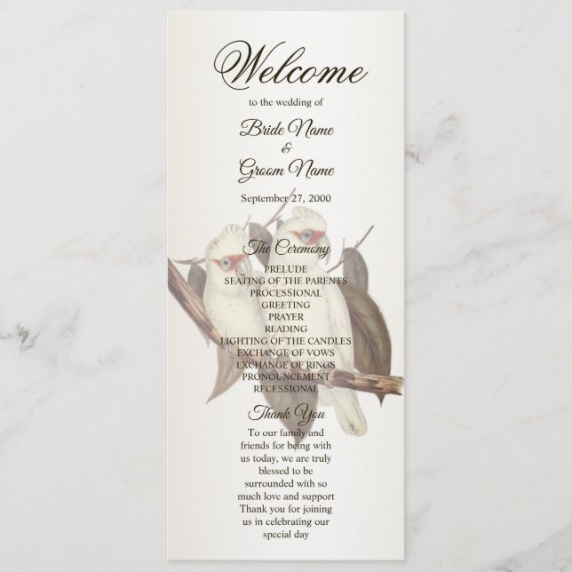 White Birds Wedding Program (Front)