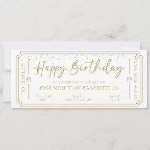 White Birthday Babysitting Gift Voucher Card