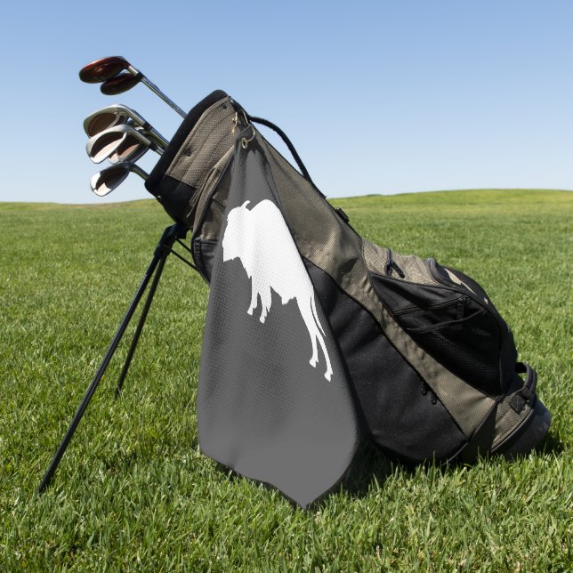 White Bison Silhouette Wild Animal Golf Towel (Green)