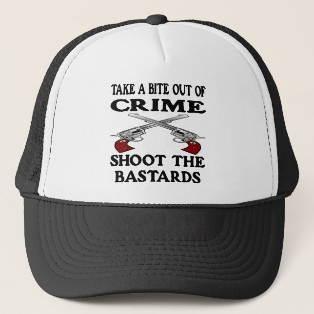 White Bite Out Crime Bastards Trucker Hat (Front)