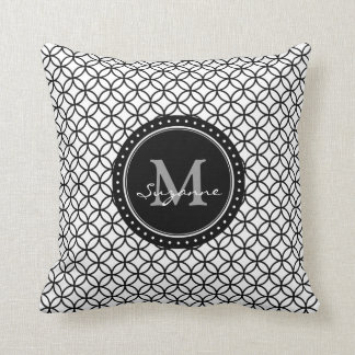 White Black Abstract Circles Pattern Cushion