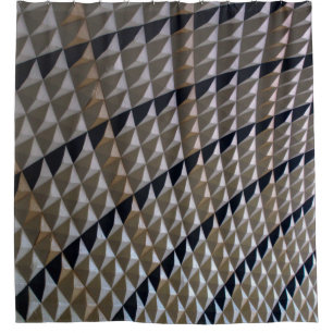 White, black, and brown area rug shower curtain