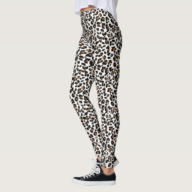 White, black and brown leopard dots, spots pattern leggings (Left)