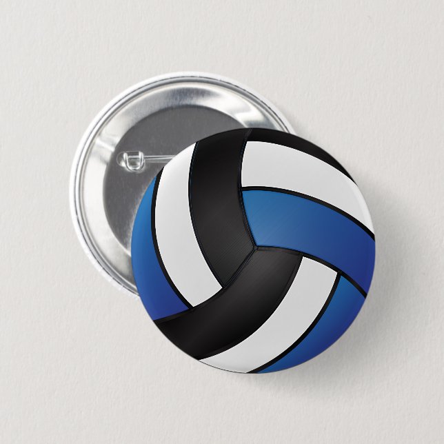 White, Black and Dark Blue Volleyball 6 Cm Round Badge (Front & Back)