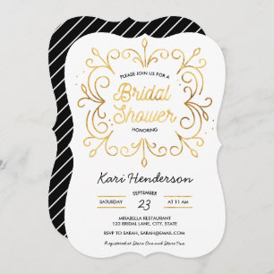 White Black and Faux Gold Bridal Shower Invitation