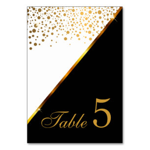 White, Black and Gold Confetti Dots Table Number