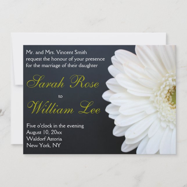 White, Black, and Gold Daisy Wedding Invitation (Front)