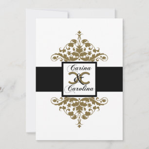 White Black and Gold Damask Sweet 16 Invitation