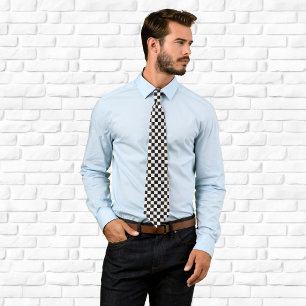 White Black and Gold Marble Chequerboard Tie