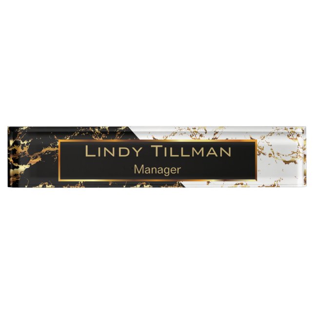 White, Black and Gold Marble Design Nameplate (Front)