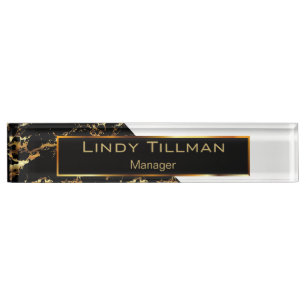 White, Black and Gold Marble Nameplate