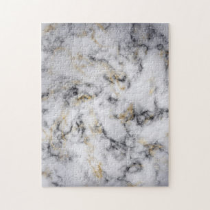 White Black and Gold Marble Pattern Jigsaw Puzzle