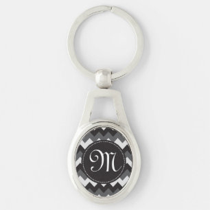 White, Black and Grey Chevron Key Chain