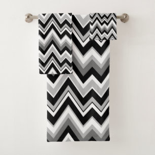 White black and grey chevron pattern bath towel set