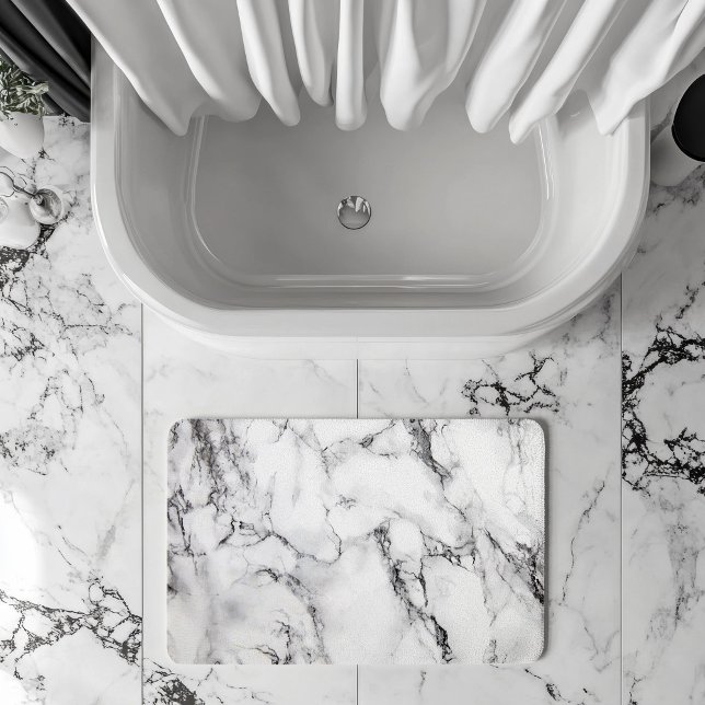 White Black And Grey Grain Marble Stone Bath Mat (Creator Uploaded)