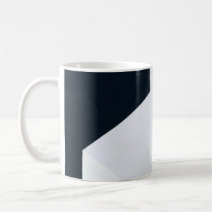 White, black, and grey illustration coffee mug
