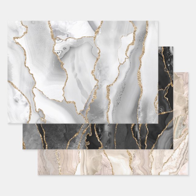 white black and ivory agate wrapping paper sheet (Set)
