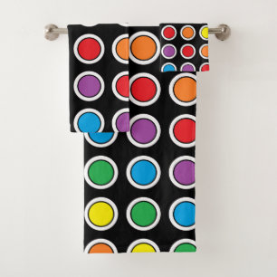 White, Black and Rainbow Polka Dots Bath Towel Set