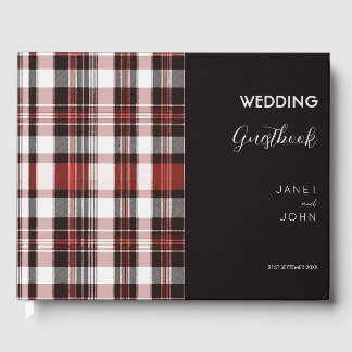 White, Black and Red Scottish Tartan Wedding  Guest Book