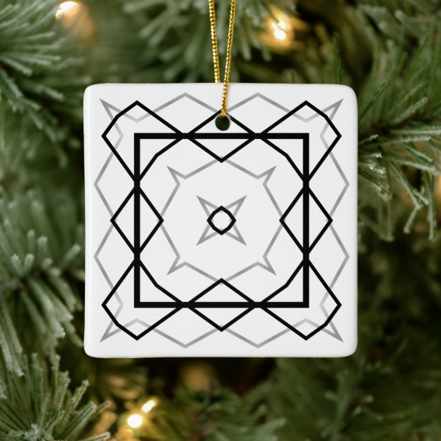 White Black and Silver Geometric pattern Ceramic Ornament (Tree)
