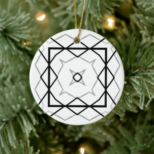 White Black and Silver Geometric pattern Ceramic Ornament