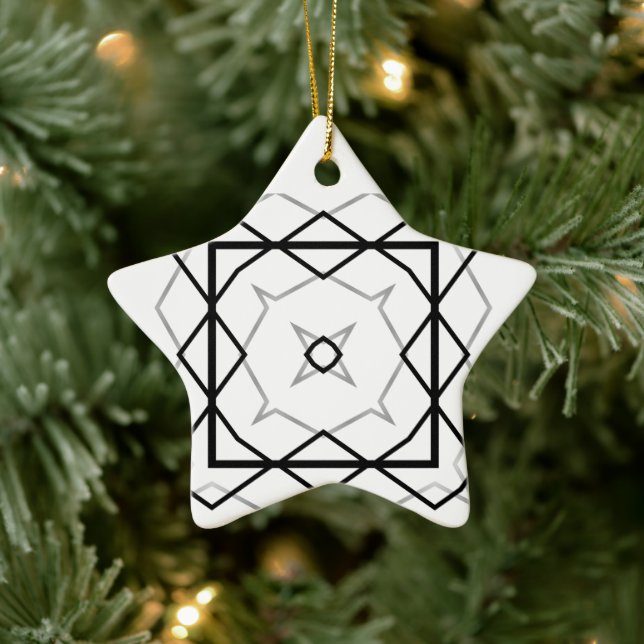 White Black and Silver Geometric pattern Ceramic Ornament (Tree)