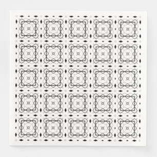White Black and Silver Geometric pattern Napkin
