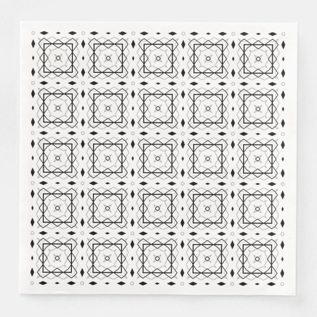 White Black and Silver Geometric pattern Napkin (Front)