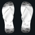 White, Black and Silver Lace | Wedding Party Thongs<br><div class="desc">Flip Flop Shoes. DIY Text. ⭐This Product is 100% Customisable. Graphics and text can be deleted, moved, resized, changed around, rotated, etc... 99% of my designs in my store are done in layers. This makes it easy for you to resize and move the graphics and text around so that it...</div>