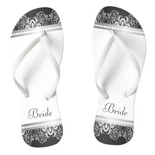 White, Black and Silver Lace   Wedding Party Thongs