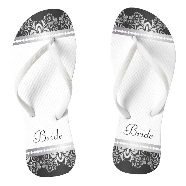 White, Black and Silver Lace | Wedding Party Thongs (Footbed)
