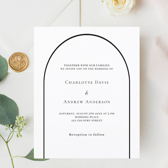 White black arch modern wedding invitation (Creator Uploaded)