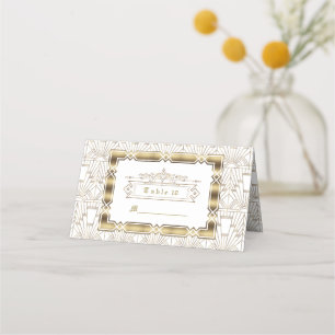 White Black Art Deco Gatsby 1920s Style Wedding Place Card