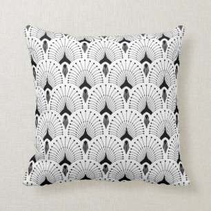 White & black art-deco pattern cushion