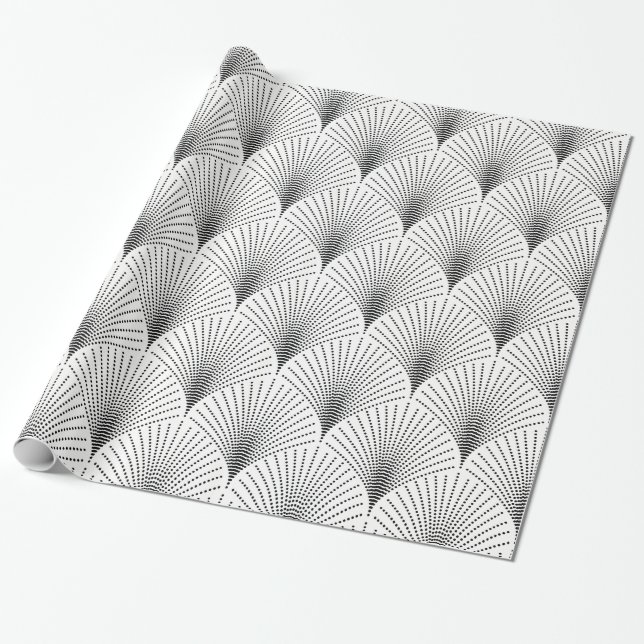 White & Black Art-Deco Seamless Pattern Wrapping Paper (Unrolled)
