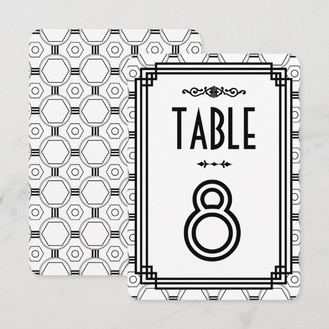 White & Black Art Deco Wedding Table Numbers (Front/Back)
