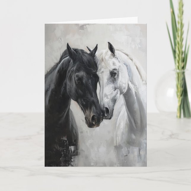 White Black Art Horse in love Card (Front)