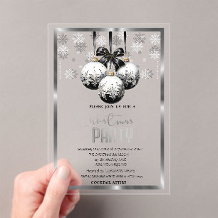 White Black Balls Snowflakes Company Christmas Acrylic Invitations