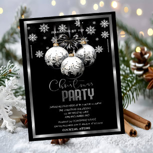 White Black Balls Snowflakes Company Christmas  Invitation