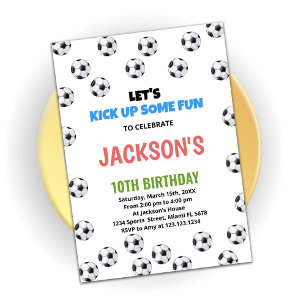 White Black Balls Soccer Birthday Invitations